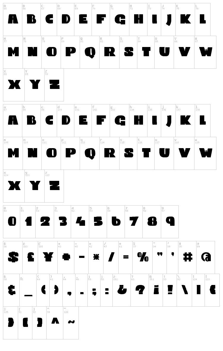 DK Codswallop font map